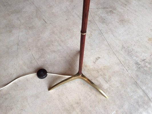 Rosewood & Brass Tripod Floor Lamp with Crow Foot, 1960s-WSA-831349