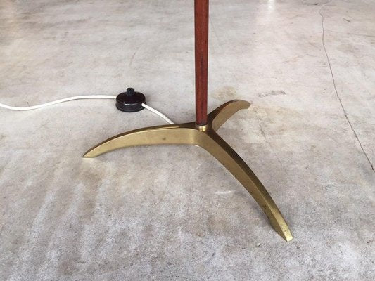 Rosewood & Brass Tripod Floor Lamp with Crow Foot, 1960s-WSA-831349