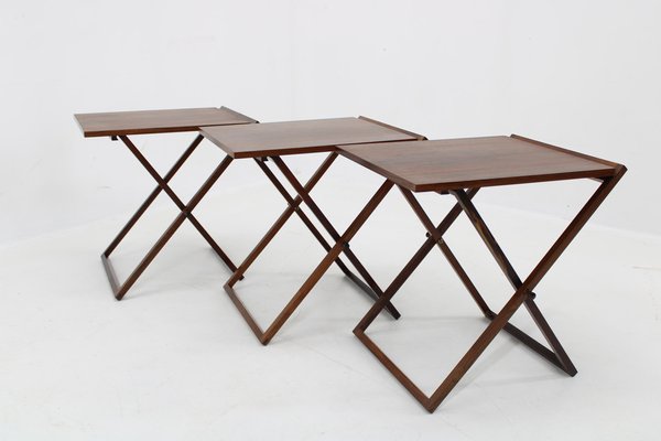 Rosewood Cabinet and Folding Tables by Illum Wikkelsø attributed to Silkeborg, Denmark, 1960s, Set of 4-TZ-1778198