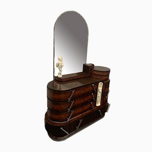 Rosewood & Carved Burl Oval Chest of Drawers & Mirror by Ducrot, 1920s, Set of 2-IJR-870030