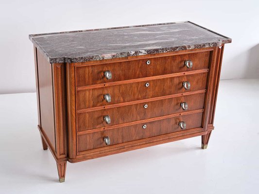 Rosewood Chest of Drawers with Red Marble Top by Lucien Rollin, 1940s-FMT-827176