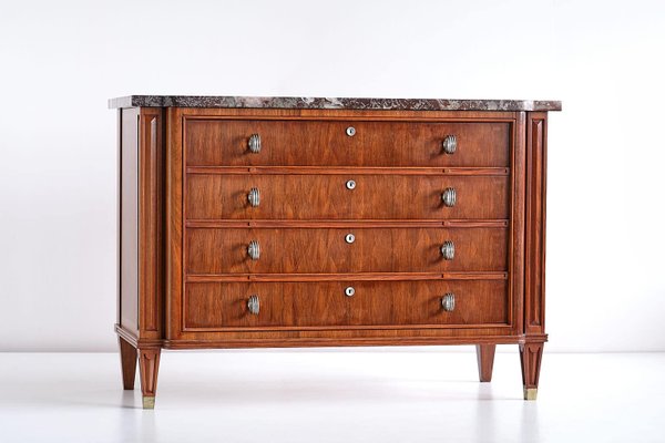 Rosewood Chest of Drawers with Red Marble Top by Lucien Rollin, 1940s-FMT-827176