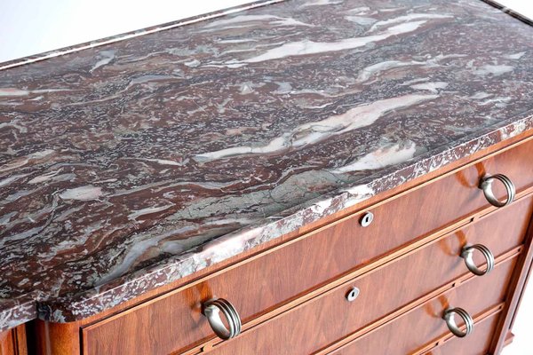 Rosewood Chest of Drawers with Red Marble Top by Lucien Rollin, 1940s-FMT-827176