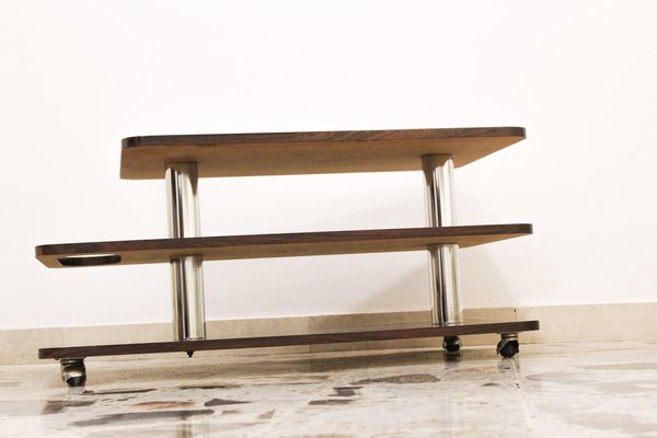 Rosewood & Chromed Metal Coffee Table-Bar, Italy, 1970-OAQ-1169397