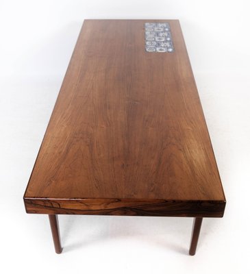 Rosewood Coffee Table with Blue Tiles by Johannes Andersen for CFC Silkeborg, 1960s-UY-999277