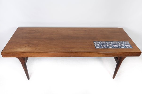 Rosewood Coffee Table with Blue Tiles by Johannes Andersen for CFC Silkeborg, 1960s-UY-999277