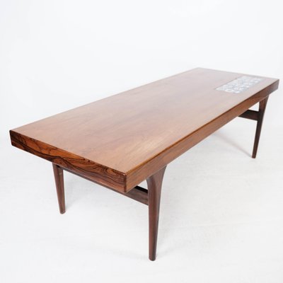 Rosewood Coffee Table with Blue Tiles by Johannes Andersen for CFC Silkeborg, 1960s-UY-999277