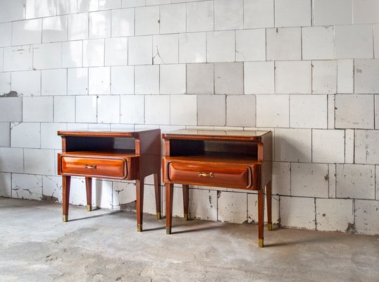 Rosewood, Glass and Brass Bedside Tables from La Permanente Mobili Cantù, Italy, 1970s, Set of 2-VCV-1180798