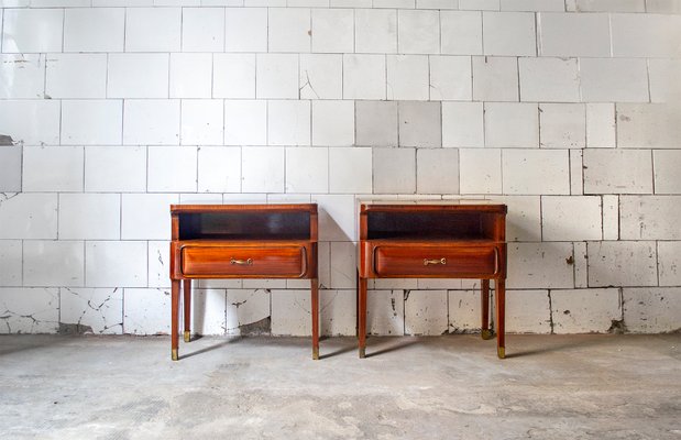 Rosewood, Glass and Brass Bedside Tables from La Permanente Mobili Cantù, Italy, 1970s, Set of 2-VCV-1180798