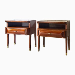 Rosewood, Glass and Brass Bedside Tables from La Permanente Mobili Cantù, Italy, 1970s, Set of 2-VCV-1180798