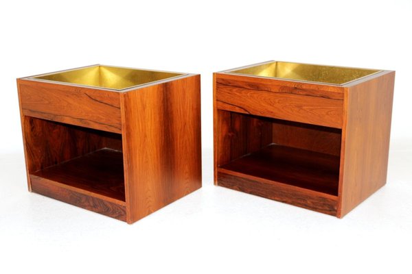 Rosewood & Metal Planters, 1960s, Set of 2-GEK-751010