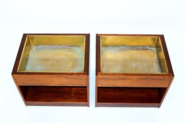 Rosewood & Metal Planters, 1960s, Set of 2-GEK-751010