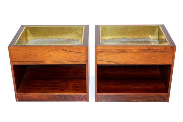 Rosewood & Metal Planters, 1960s, Set of 2-GEK-751010