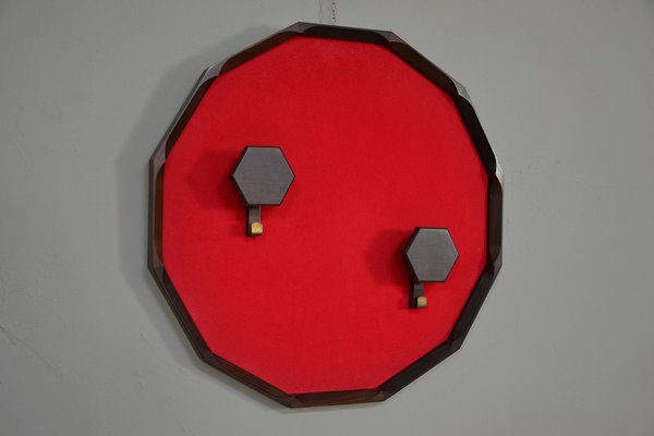 Rosewood Wall-Mounted Coat Rack with 12-Decagonal Base from Tredici & C., Italy, 1950s-QZZ-1311847