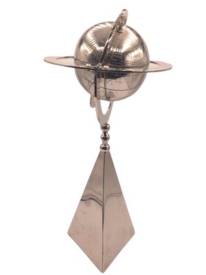 Rotating World Globe on Pyramid in Silver Lacquered Metal-TCS-1140907