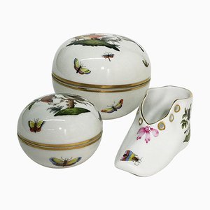 Rothschild Porcelain Round Lidded Boxes and Shoe from Herend Hungary, Set of 3-UCH-1224495