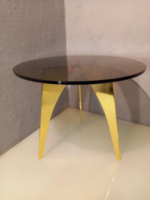 Rotondo Table in Polished Solid Brass and Bronzed Glass-OHK-1306530