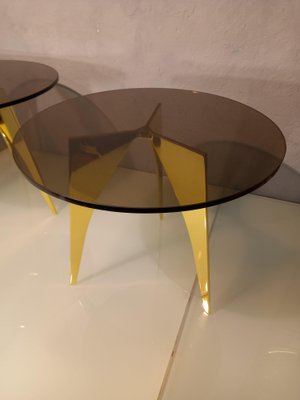 Rotondo Table in Polished Solid Brass and Bronzed Glass-OHK-1306530