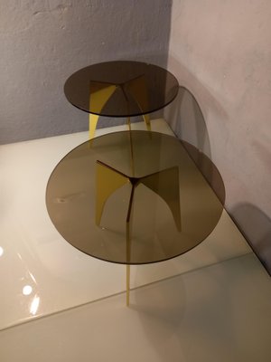 Rotondo Table in Polished Solid Brass and Bronzed Glass-OHK-1306530