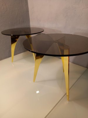 Rotondo Table in Polished Solid Brass and Bronzed Glass-OHK-1306530