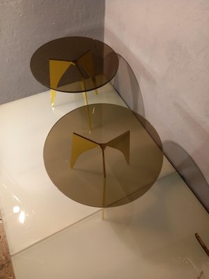 Rotondo Table in Polished Solid Brass and Bronzed Glass-OHK-1306530