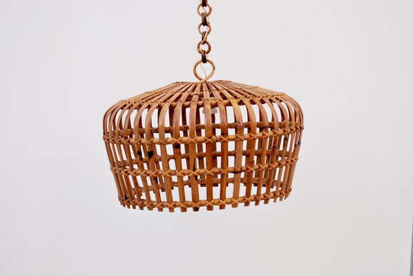 Round Bamboo and Wicker Hanging Light, 1960s-CGZ-1824944