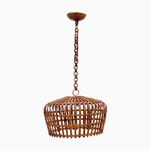 Round Bamboo and Wicker Hanging Light, 1960s-CGZ-1824944