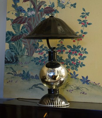 Round Black Murano Glass Table Lamp, 1950s-UH-776811