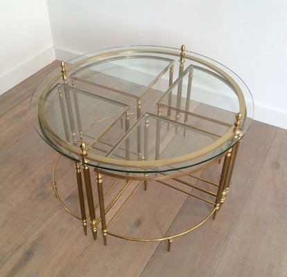 Round Brass Coffee Table in Neoclassical Style from Maison Baguès-BA-1365571