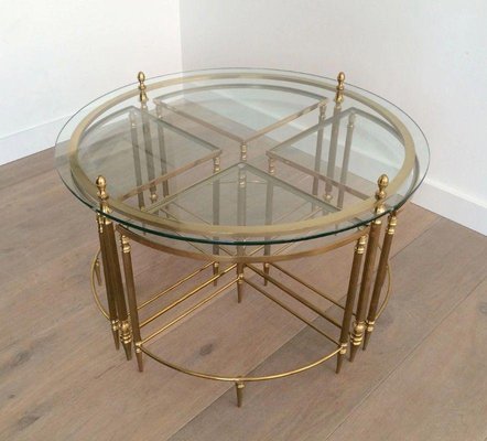 Round Brass Coffee Table in Neoclassical Style from Maison Baguès-BA-1365571