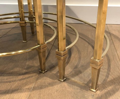 Round Brass Nesting Tables from Maison Ramsay, Set of 3-BA-1365350