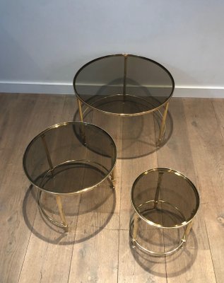 Round Brass Nesting Tables from Maison Ramsay, Set of 3-BA-1365350