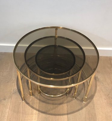 Round Brass Nesting Tables from Maison Ramsay, Set of 3-BA-1365350