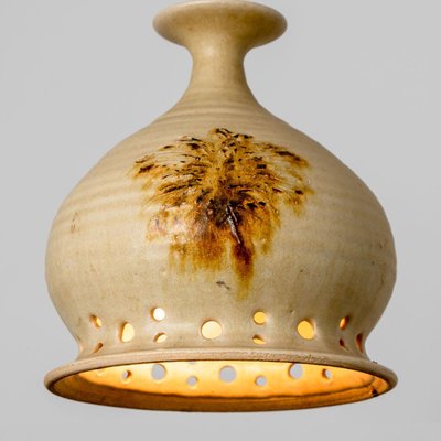 Round Brown Terra Ceramic Pendant Light, Denmark, 1970s-VDW-1734501