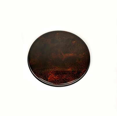 Round Centerpiece Serving Tray in Faux Tortoiseshell and Brass, Italy, 1970s-LYQ-1428354