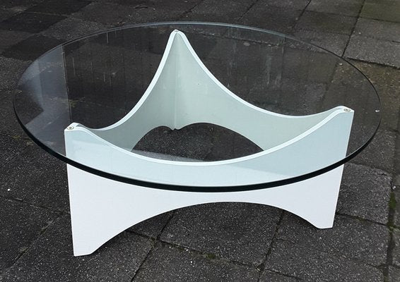 Round Chipboard & Glass Coffee Table, 1970s-HOI-842198