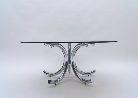 Round Chrome & Smoked Glass Coffee Table, 1970s-KQB-925204