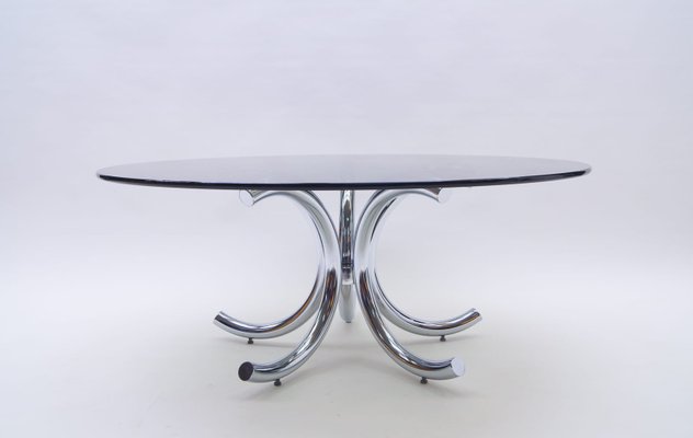 Round Chrome & Smoked Glass Coffee Table, 1970s-KQB-925204