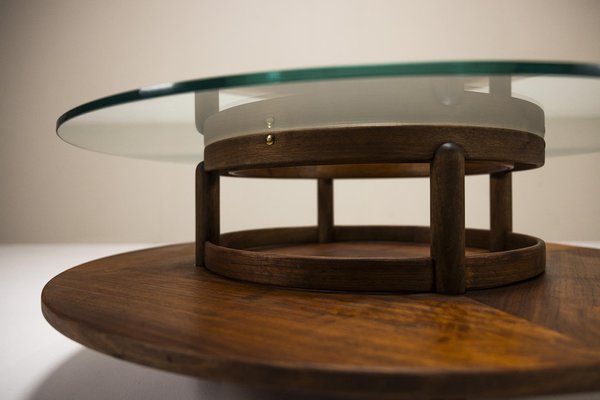 Round Coffee Table in Glass and Teak by Gianfranco Frattini for Cassina, Italy, 1950s-UQV-1790737