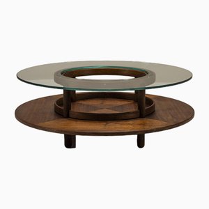 Round Coffee Table in Glass and Teak by Gianfranco Frattini for Cassina, Italy, 1950s-UQV-1790737