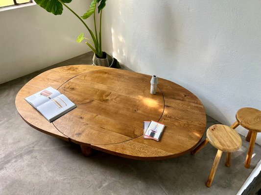 Round Coffee Table in Oak by Pierre Chapo, 1950s-WKI-2023682