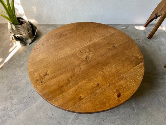 Round Coffee Table in Oak by Pierre Chapo, 1950s-WKI-2023682