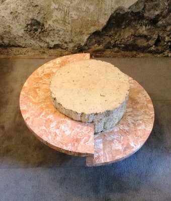 Round Coffee Table in Travertine Veneer from Maitland-Smith, 1970s-MCB-1791894