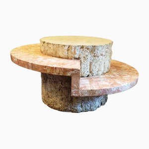 Round Coffee Table in Travertine Veneer from Maitland-Smith, 1970s-MCB-1791894