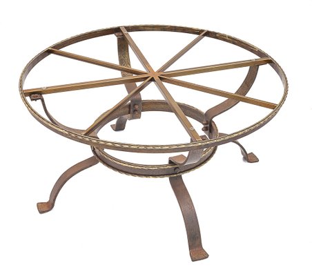 Round Coffee Table in Wrought Iron & Onyx, 1950s-JCN-1723337