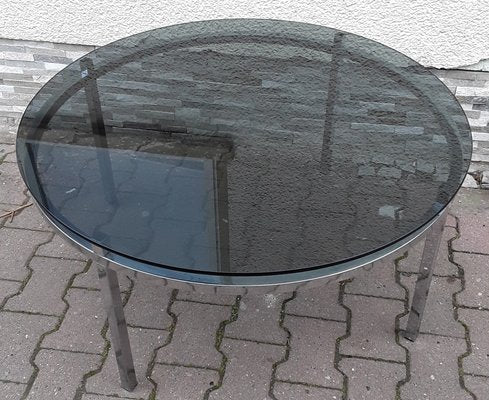 Round Coffee Table with Chromed Metal Frame and Smoked Glass Top, 1970s-HOI-1091979