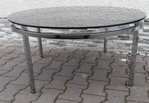 Round Coffee Table with Chromed Metal Frame and Smoked Glass Top, 1970s-HOI-1091979