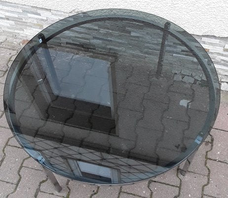 Round Coffee Table with Chromed Metal Frame and Smoked Glass Top, 1970s-HOI-1091979