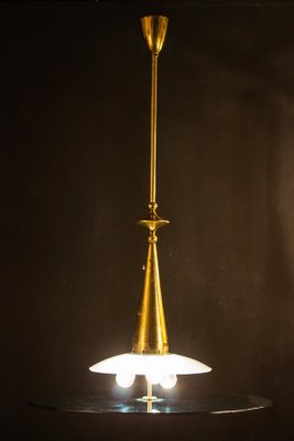 Round Crystal and Brass Chandelier by Max Ingrand for Fontana Arte, 1940s-MBH-1031863