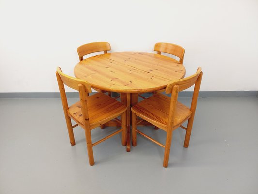 Round Dining Table & Chairs in Pine, 1970s, Set of 5-AHO-1736964